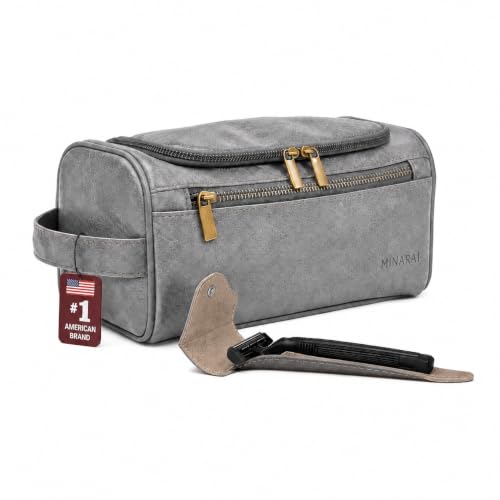 MINARAI Mens Toiletry Travel Bag with Razor Case & Dust Bag – Premium PU Leather Organizer with Hanging Design and Structured Storage – Mens Toiletry Bag for Travel, Gym, and Everyday Gift–GREY - color: Grey
