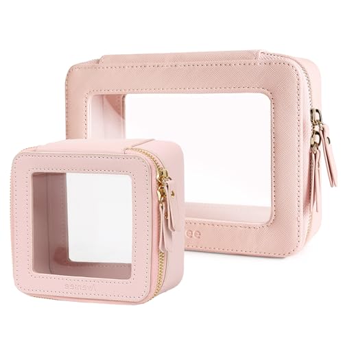 Aveniee Clear Makeup Bag Set (2-Piece Mini & Midi) - Travel Toiletry Organizer for Women, Waterproof Cosmetic Pouch & Car Accessory for Travel Size Toiletries, Pink - color: Pink, style: Compact Duo
