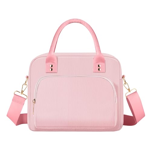 Lunch Bag Large Insulated Lunch Box for Women Men Adult Cute Pink Lunchbox Corduroy Lunch Bags Boxes Pail with Adjustable Shoulder Strap for Work Mom Picnic Office Travel 11.4×6.8×9.1 inches 11.5L - color: Pink