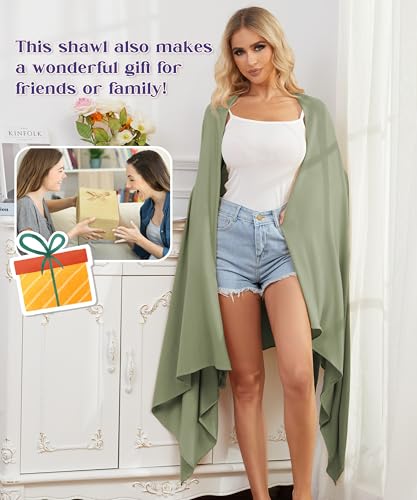 Tencel Cashmere Shawl Wraps for Women,Pashmina Stole Airplane Travel Wool Scarf Blanket Wrap Lightweight UPF 50+ - color: Mossgreen