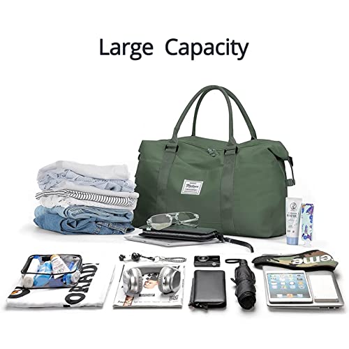 Travel Gym Bag for Women, LANBX Tote Bag Carry on Luggage Sport Duffle Weekender Overnight Bags with Wet Pocket (B-Olive Green) - color: B-Olive Green