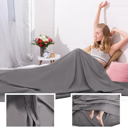 Sleeping Bag Liner,Travel Sheet & Adult Sleep Sack, Camping Sheets Travel Sleep Sack for Backpacking,Hotels & Hostels -Lightweight Single &Double Travel Sheet Camping Sheets - color: Single Gray