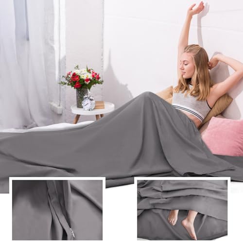 Sleeping Bag Liner,Travel Sheet & Adult Sleep Sack, Camping Sheets Travel Sleep Sack for Backpacking,Hotels & Hostels -Lightweight Single &Double Travel Sheet Camping Sheets - color: Single Gray 2 Pack