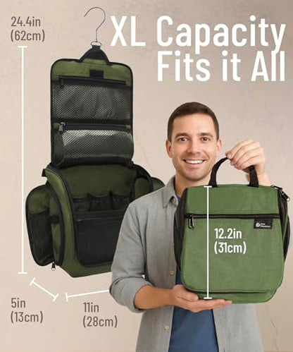 D&D Wanderlust D&D Hanging Travel Toiletry Bag for Men and Women – Cosmetics, Makeup and Toiletries Organizer Kit with 10 Compartments - color: Green Large