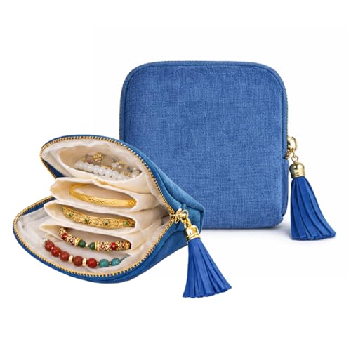 Small Travel Jewelry Pouch for Women, Compact Travel Jewelry Pouch with Layered Storage, Zippered Jewelry Travel Bag for Rings, Earrings, Bracelets, Necklaces (Ocean Blue) - color: Ocean Blue