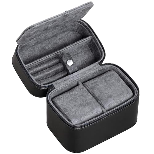 ROTHWELL 2 Watch Travel Case Storage Organizer for 2 Watches | Tough Portable Protection w/Zipper Fits All Wristwatches & Smart Watches Up to 50mm (Black/Grey) - color: Black/Grey - w/ Accessory Lid