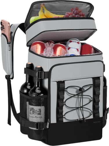 MIYCOO Cooler Backpack - 40 Cans Insulated Backpack Cooler for Men & Women, Portable 2 Leak Proof Compartments Coolers Bag for Beach Travel Picnic Lunch Hiking BBQ Camping - color: Gray