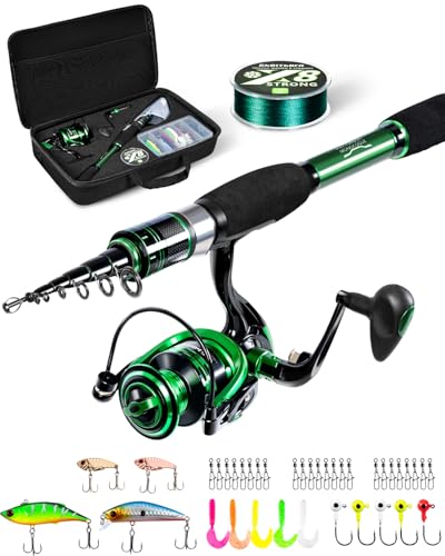 Ghosthorn Fishing Rod and Reel Combo Graphite Telescoping Fishing Pole Portable Travel Kit with Carrier Bag for Freshwater Saltwater - color: Full Kit with Carrier Case, size: 6 ft