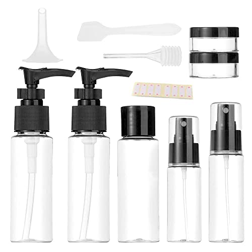 Vitog Travel Bottles Kit, TSA Approved Leak Proof Portable Toiletry Containers Set, Clear flight size PET Cosmetic Containers for Lotion, Shampoo, Cream, Soap, Set of 11 (Black+Plastic) - color: black