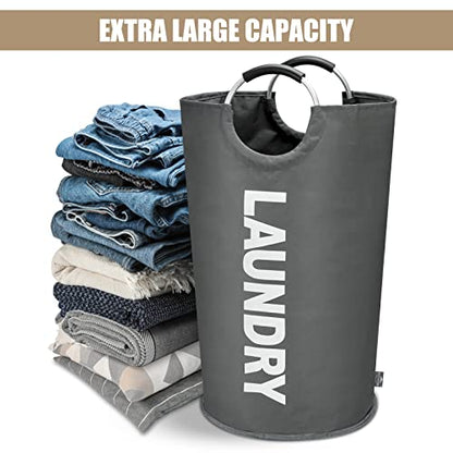 DOKEHOM 90L Large Laundry Basket, Collapsible Laundry Bag, Freestanding Tall Clothes Hamper, Foldable Washing Bin (Dark Grey) - color: Dark Grey, size: 90L