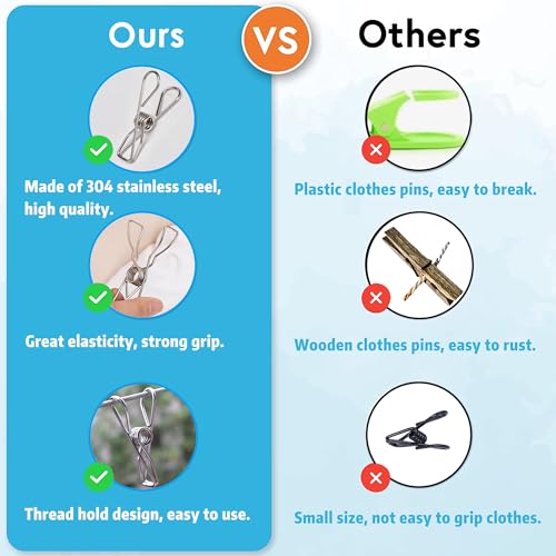50 Pack Clothes Pins for Hanging Clothes, Stainless Steel ClothesPins Heavy Duty Outdoor Wire Clothes Pins Large Laundry Pins Metal Clips, 2.36inch/6cm