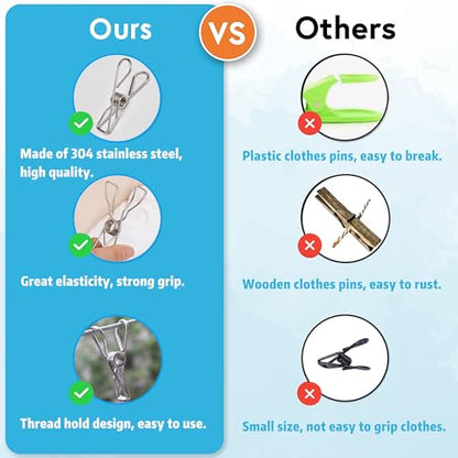 50 Pack Clothes Pins for Hanging Clothes, Stainless Steel ClothesPins Heavy Duty Outdoor Wire Clothes Pins Large Laundry Pins Metal Clips, 2.36inch/6cm