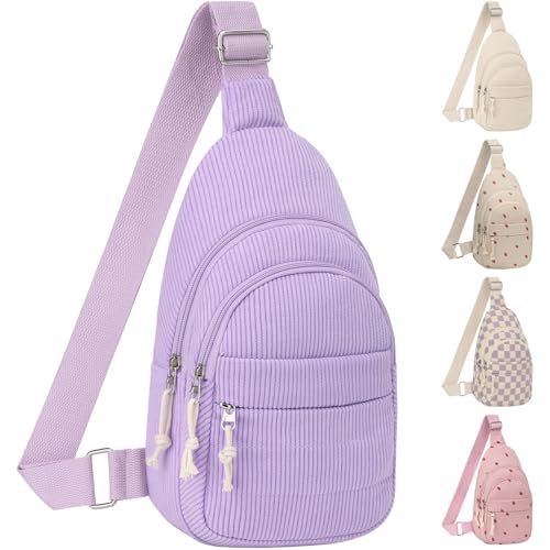 ELONGRIVER Corduroy Small Crossbody Bags for Women Teen Girls Trendy, Cute Sling Bag for Girls Travel Hiking, Purple - color: Purple