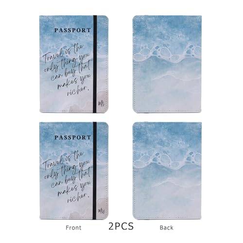 Passport Book Holder,Passport Wallet for Men Mr and Mrs Passport Holder for Women Passport Cover World Map Passport Case for Couples Christmas Traveling Passport Book Protector 2PCS - color: Travel Beach Ocean Couple-2Pcs