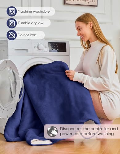 12V/24V Heated Car Blanket, Machine Washable Electric Blanket, Flannel Heating Throw for Car, SUV, RV Camping, 60" x 44", Hi/M/Lo Heating Settings, 30/45/60 Min Auto-Off Timer,Navy Blue - color: Navy Blue