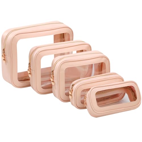 5PCS Diaper Bag Organizer Pouch Set，Clear Organizer Bags,TSA Approved Toiletry Bag,Clear Waterproof Cosmetic Bags with Zipper,Purse Organizer Pouches,Travel Organizer Bags for Woman and Kids - color: Pink, size: 5PCS