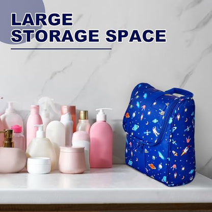 Remobia Hicol Cute Cartoon Hanging Kids Toiletry Bag Children Travel Cosmetic Makeup Organizer Wash Bag Shower bag Over Night Bag Camping Shaving Kit Bag for Boys & Girls (Astronaut) - color: Astronaut