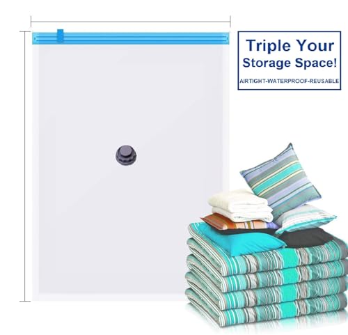 5 Pack Extra Jumbo Vacuum Storage Bags (51"x47"in Our Largest Size) Airtight Seal, Waterproof, Dustproof, for Clothes, Blankets, Comforters, Pillows, Bedding, Closet Organizing, Winter Storage.
