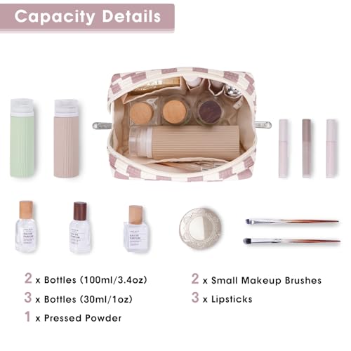 Narwey Small Checkered Makeup Bag for Purse Mini Pink Cosmetic Bag Travel Makeup Pouch Zipper Pouch Cute Make up Bags with Compartments for Women Girls (Dusty Rose Checkerboard, Small) - color: YB-Dusty Rose Checkerboard, style: Small