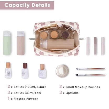 Narwey Small Checkered Makeup Bag for Purse Mini Pink Cosmetic Bag Travel Makeup Pouch Zipper Pouch Cute Make up Bags with Compartments for Women Girls (Dusty Rose Checkerboard, Small) - color: YB-Dusty Rose Checkerboard, style: Small