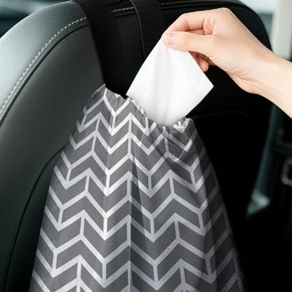 Car Trash Bag Hanging Back of Seat with Adjustable Snap Buckle Strap Cute Printed Drawstring Garbage Bags for Car-Grey White - color: Grey White Car Trash Bag
