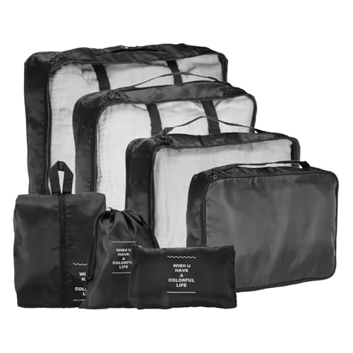 uxcell 7Set Travel Packing Cube, Travel Bags Organizer Luggage Organizer Bags Lightweight Compression Cube Travel Essentials with Shoe Bag for Outdoor Carry on Suitcases, Black - color: Black