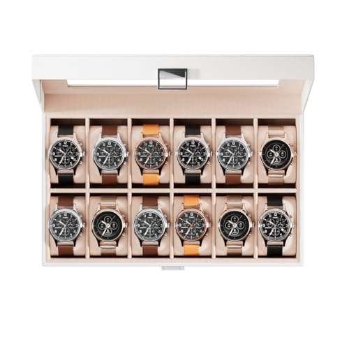ProCase Watch Box Organizer, 12 Slot Watch Display Case With Glass Lid, Watch Storage Holder Mens Watch Case, Anniversary Birthday Valentine Gifts for Men Women -12 Slot, White - color: White, size: 12-Slot