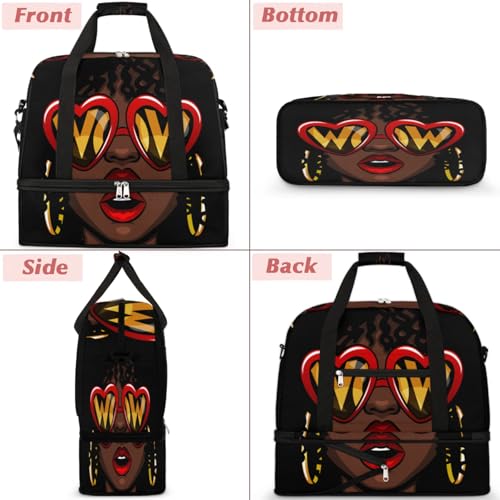 African American Women Foldable Travel Duffel Bag, Expandable Sports Gym Bag with Shoes Compartment Weekender Overnight Totes Bags for Women Men - color: African American Women