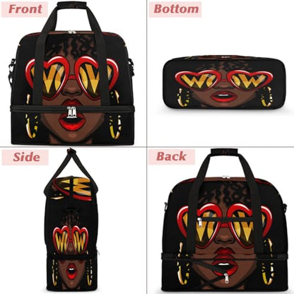 African American Women Foldable Travel Duffel Bag, Expandable Sports Gym Bag with Shoes Compartment Weekender Overnight Totes Bags for Women Men - color: African American Women