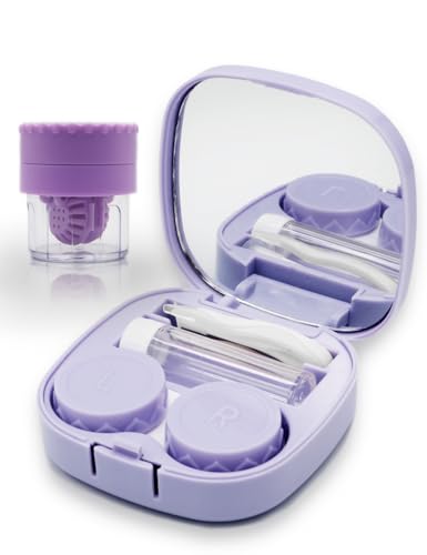 Vastsoon Contact Lens Case with Cleaner Washer, Travel Size Cute Colored Contact Lenses Applicator Removal Tool Kit with Mirror Solution Bottle for Daily Outdoor (Purple) - color: Sugar Purple