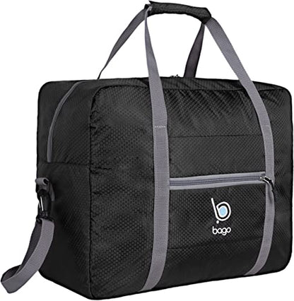 Bago Personal Item Travel Bag For Airlines - Fits As 18x14x8 inches Travel Bag Spirit & Frontier Airlines - Foldable Duffle Bag For Travel - Personal Item Bag Small Carry On Bag For Air Travel - color: Black
