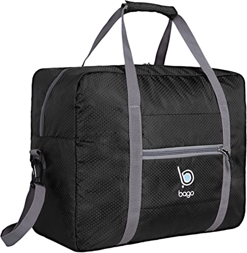 Bago Personal Item Travel Bag For Airlines - Fits As 18x14x8 inches Travel Bag Spirit & Frontier Airlines - Foldable Duffle Bag For Travel - Personal Item Bag Small Carry On Bag For Air Travel - color: Black