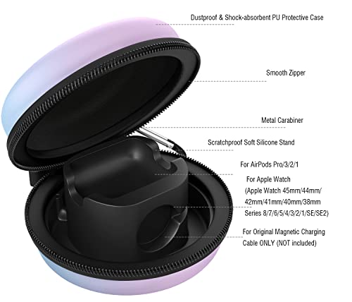 MoKo Storage Box Compatible with Apple Watch Series 11/10/9/8/7/6/5/4/3/2/1/SE3/SE2/SE, Portable Protective Travel Case for AirPods Pro 2/1/AirPods 3/2/1 Charging Case Holder Dock,GradientBluePurple - color: Gradient Blue Purple
