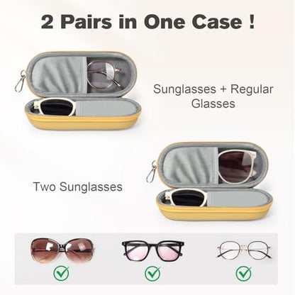 Double Eyeglasses Case, Dual Glasses Sunglasses Organizer with Zipper Closure, Eyewear Storage Box for Men Women Travel - color: Mellow Yellow