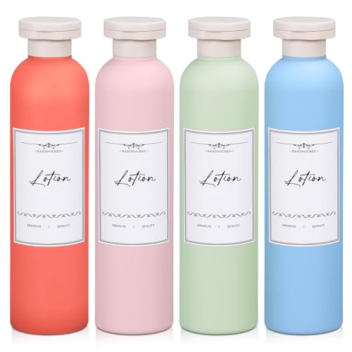 Travel Shampoo Bottle, Empty Plastic Squeeze Bottles 8.8oz with Flip Cap, Lotion Container for Toiletries Travel Size Shampoo and Conditioner - color: Orange+light Blue+pink+green