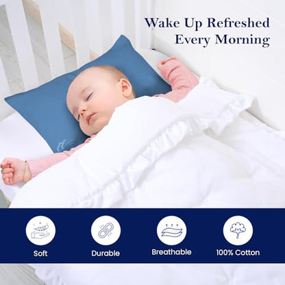 Toddler Travel Small Pillowcase 12x16 Inch Set of 2, mini Pillow case with Zipper Closure 500 Thread Count 100% Soft Egyptian Cotton Travel Pillow Cover 12x16, Medium Blue - color: Medium Blue, size: Toddler 12x16