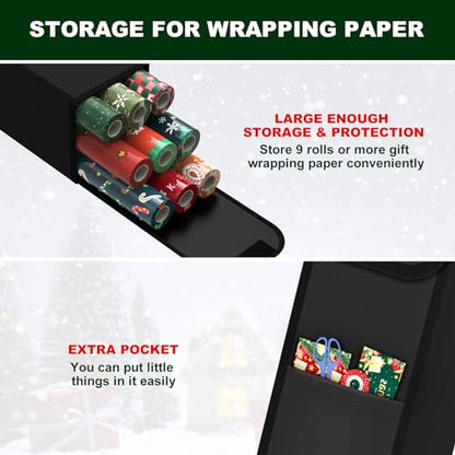 Christmas Wrapping Paper Storage Containers,30 Inch Gift Wrapping Organizer Storage,Fits 9 Standard Rolls of Wrapping Paper,600D Breathable Fabric, Square - color: Black-30in-1p