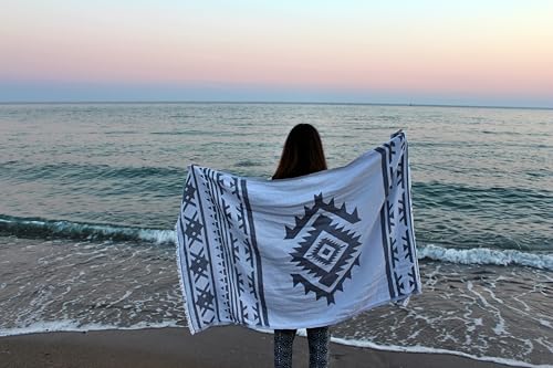 Bersuse 100% Cotton Cozumel Turkish Towel Beach Towel Bath Towel Dual Layer Peshtemal Beach Blanket Beach Essentials - 39x71 Inches, Silver Grey - color: Silver Grey3
