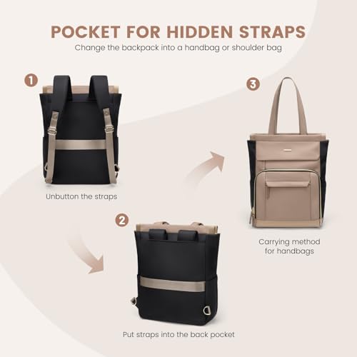 Convertible Daypack Laptop Backpack for Women Men Carry on Tote Backpack Bookbag for College Work Nurse Travel,16Inch,Champagne Brown Black - color: Champagne Brown Black