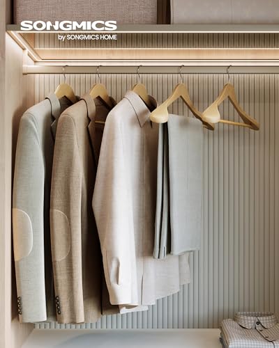 SONGMICS Extra Wide Wooden Suit Hangers, Set of 10 Clothes Hangers, Swivel Hooks, Non-Slip Bars, for Outfits, Suits, Coats, Shirts, Dresses, Natural Color UCRW050KZ02 - color: Natural Color