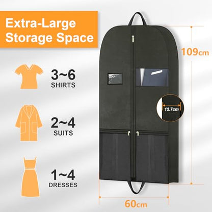 Travel Garment Suit Bag for Hanging Clothes, Suit bags for Closet Storage with Pockets Gusseted Garment bag for Men Suits Shirts Tuxedos Dresses, Suit Cover Bags With Handles and Zipper 43" 2 pack - size: 43" 2PK