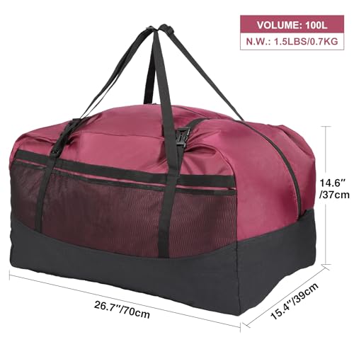 REDCAMP Foldable Travel Bag, Large Sports Bag, 75L/96L/100L, Lightweight Waterproof Tote Bag - color: Wine Red 100L