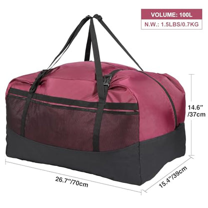 REDCAMP Foldable Travel Bag, Large Sports Bag, 75L/96L/100L, Lightweight Waterproof Tote Bag - color: Wine Red 100L