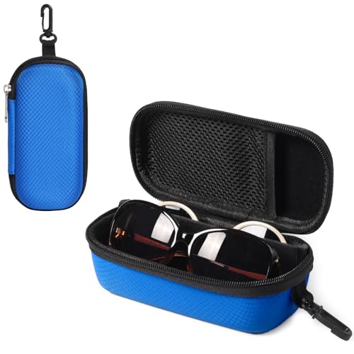 Bukere Double Eyeglasses Case with Adjustable Slots, EVA Hard-shell Travel Dual Glasses Sunglasses Organizer for Men Women - color: Blue