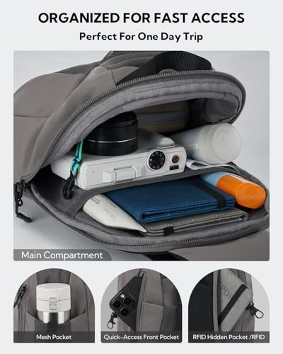 WATERFLY Small Crossbody Sling Backpack: RFID Blocking Anti Theft Sling Bag Travel Daypack Man Woman - color: Grey