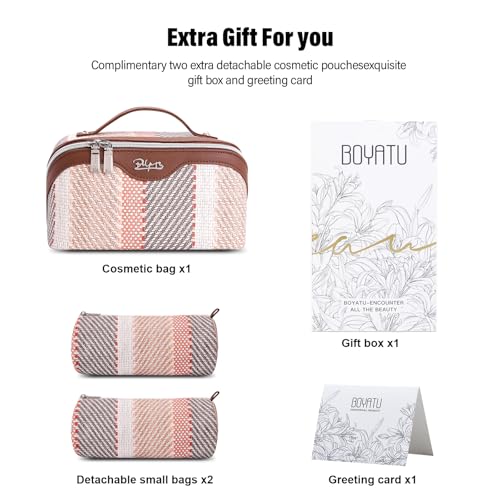 BOYATU Travel Makeup Bag Cosmetic Bag for Women: 3 Pcs Set Make up Bag with Compartments - Waterproof Vegan Leather Toiletry Bags with Handle - Makeup Organizer for Travel Essentials(C-5-Coffee) - color: C-5-Coffee