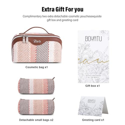 BOYATU Travel Makeup Bag Cosmetic Bag for Women: 3 Pcs Set Make up Bag with Compartments - Waterproof Vegan Leather Toiletry Bags with Handle - Makeup Organizer for Travel Essentials(C-5-Coffee) - color: C-5-Coffee