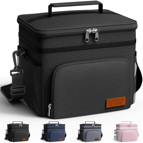 HOTOR Insulated Lunch Box for Men & Women - Leak-Proof Cooler Lunch Bag with 4 Pockets, Adjustable Strap, Ideal for Work, Picnic, Travel - Medium, Black, 10.2"×6.9"×8.5" - color: Black, size: 9l - 1 Tier