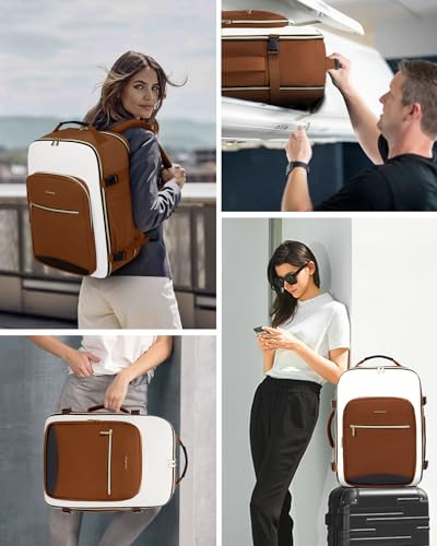 LOVEVOOK 40L Travel Backpack for Women & Men, Airline Approved Carry On Luggage with 3 Packing Cubes, TSA Overnight Bags, Waterproof Personal Item Bag, Weekender Essentials Backpacks fits 17" Laptop - color: Brown-beige-black, size: Large