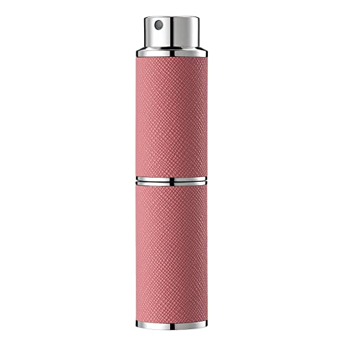 Travel Perfume Bottle Refillable - 8ML Leather Empty Mini Cologne Spray Atomizer Men - Small Fragrance Sample Sprayer - Portable Refill Travel Essentials Container with Pink - color: Pink